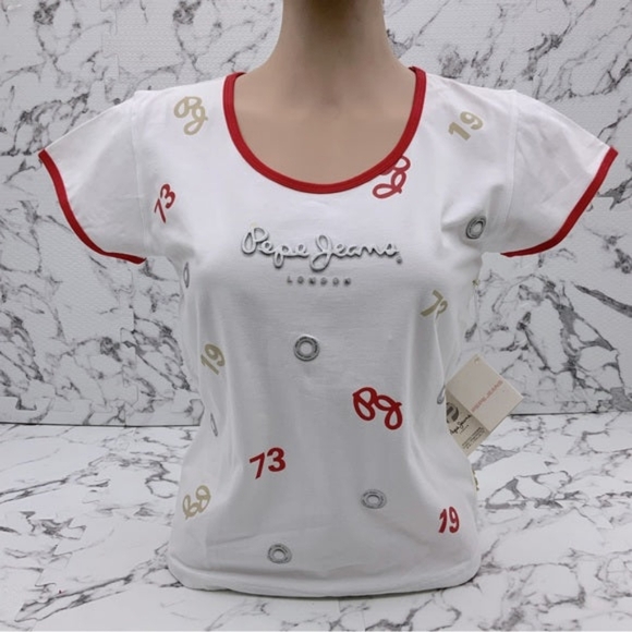 Women's Fashion Pepe Jeans Red | White British Flag Tee Shirt NWT - Picture 1 of 3